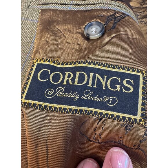Cordings of Piccadilly Men Window Pane Wool Blazer Jacket 46R Tan Plaid Old Mone - Picture 4 of 16